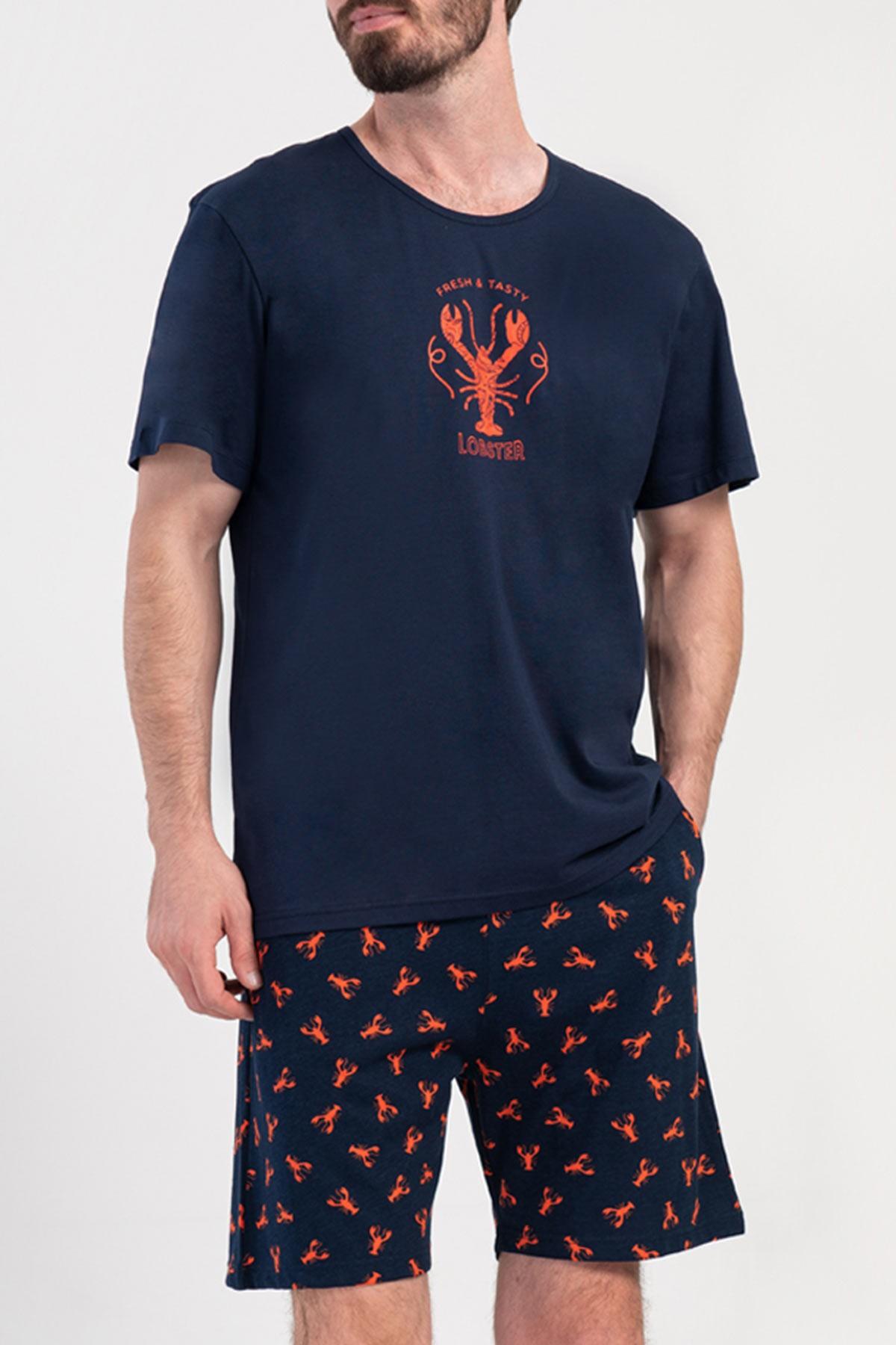 Mısırlı Erkek Pamuklu Mavi Kısa Kol Şort Pijama Takımı