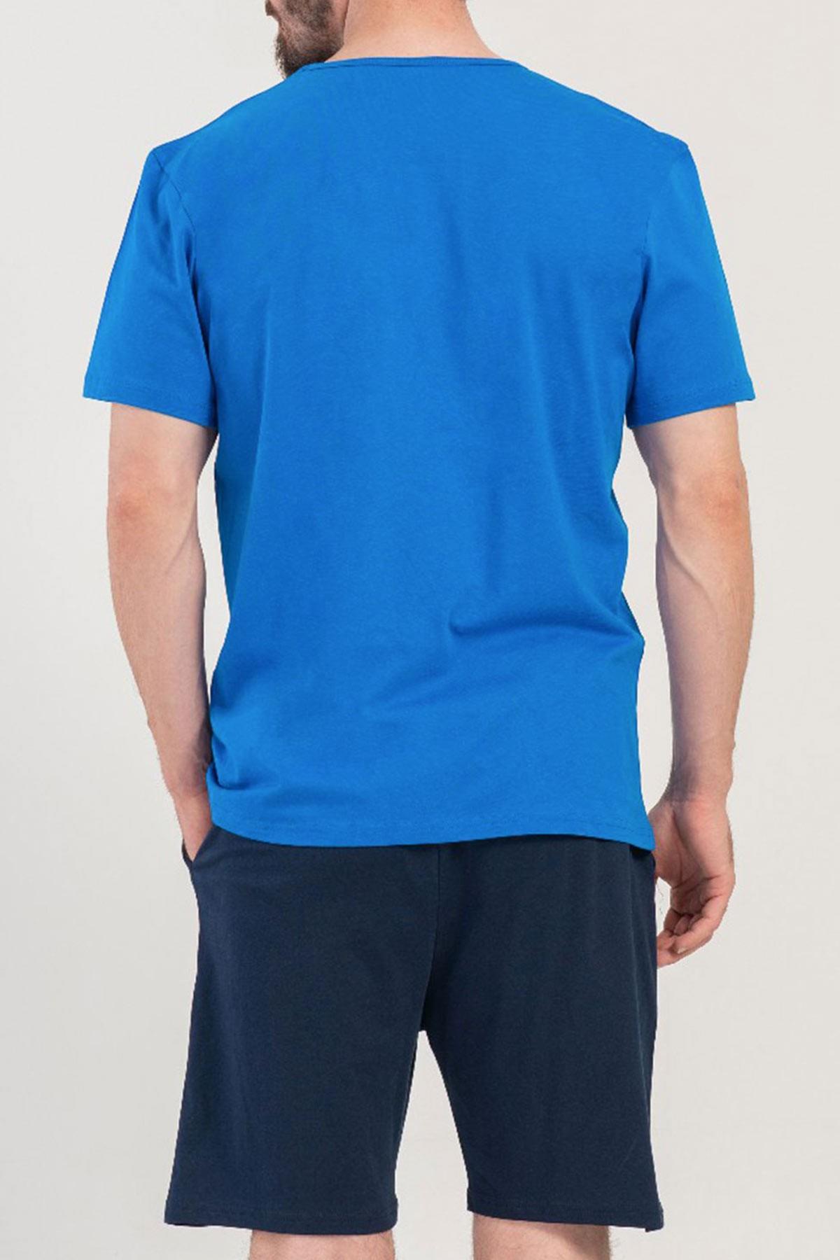 Mısırlı Erkek Pamuklu Mavi Kısa Kollu Şort Pijama Takımı