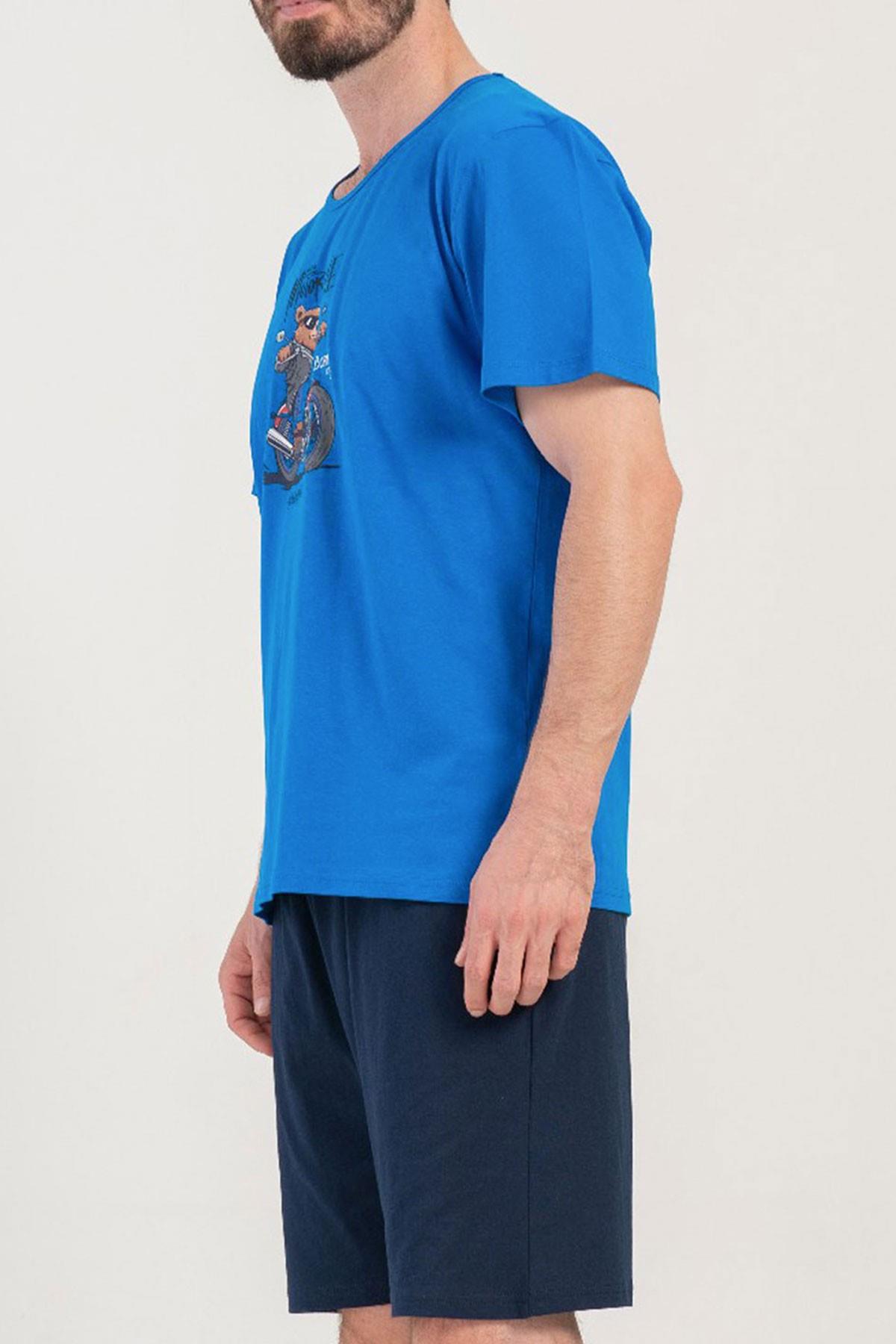 Mısırlı Erkek Pamuklu Mavi Kısa Kollu Şort Pijama Takımı