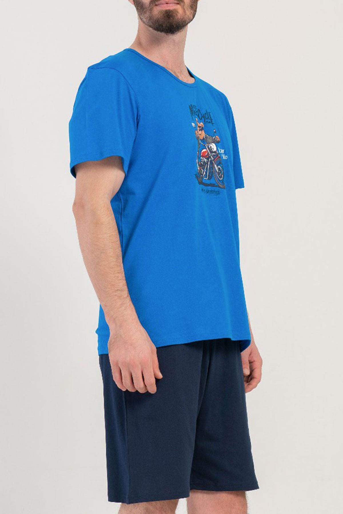 Mısırlı Erkek Pamuklu Mavi Kısa Kollu Şort Pijama Takımı