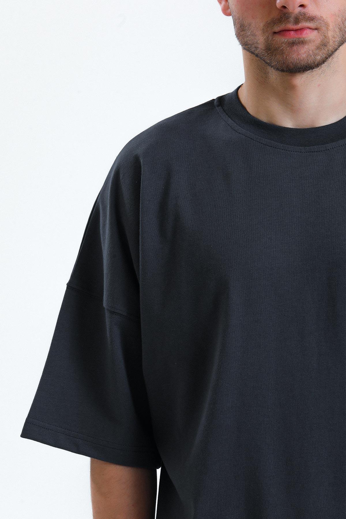 Mısırlı Erkek Pamuklu Oval Kesim Oversize Antrasit T-Shirt - M-OVRT-A