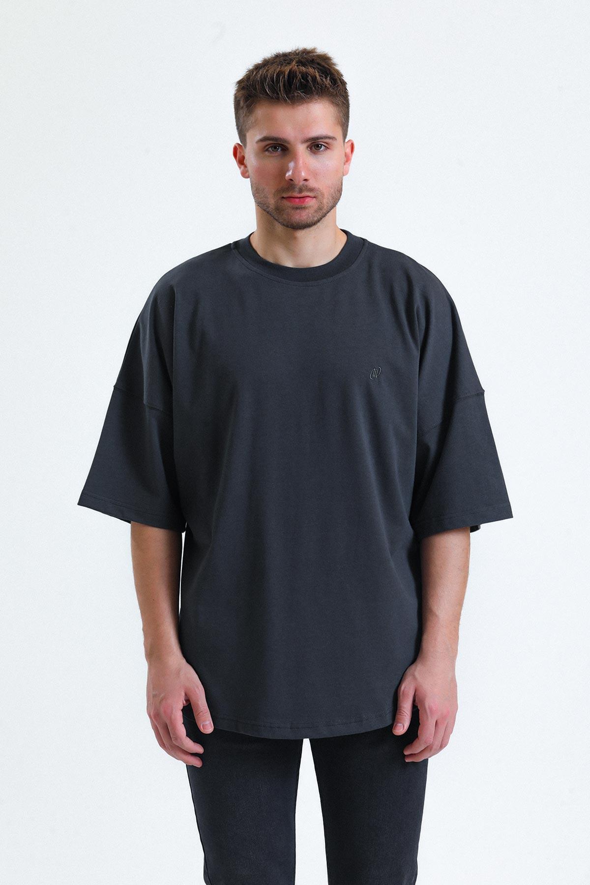 Mısırlı Erkek Pamuklu Oval Kesim Oversize Antrasit T-Shirt - M-OVRT-A
