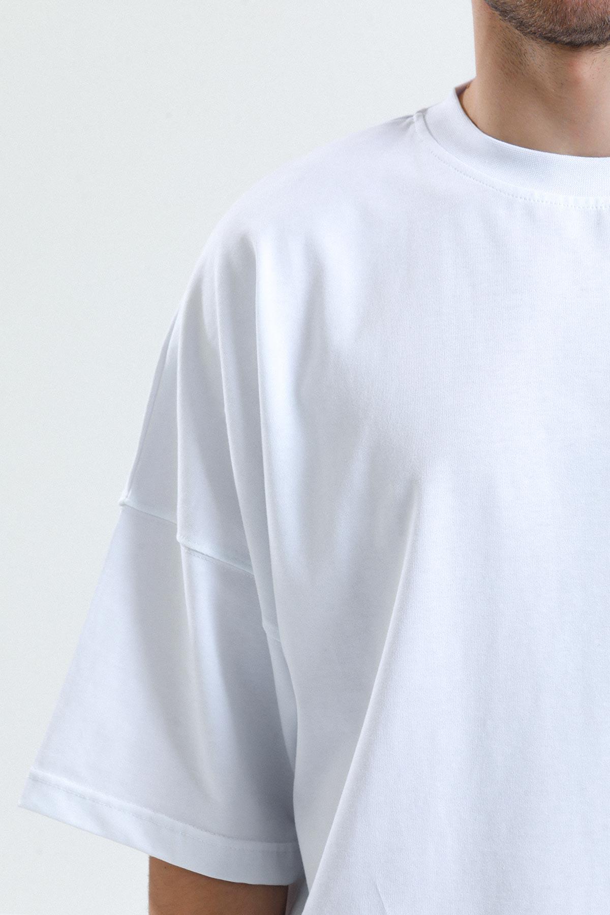 Mısırlı Erkek Pamuklu Oval Kesim Oversize Beyaz T-Shirt - M-OVRT-B