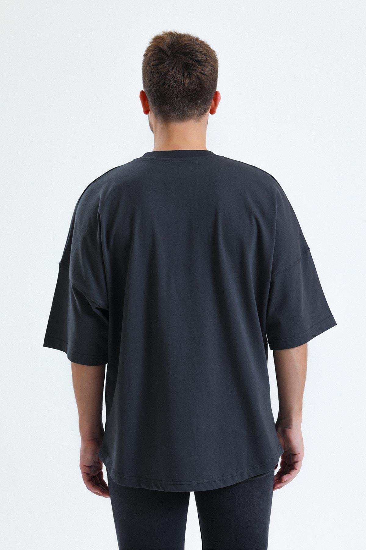 Mısırlı Erkek Pamuklu Oval Kesim Oversize Antrasit T-Shirt - M-OVRT-A