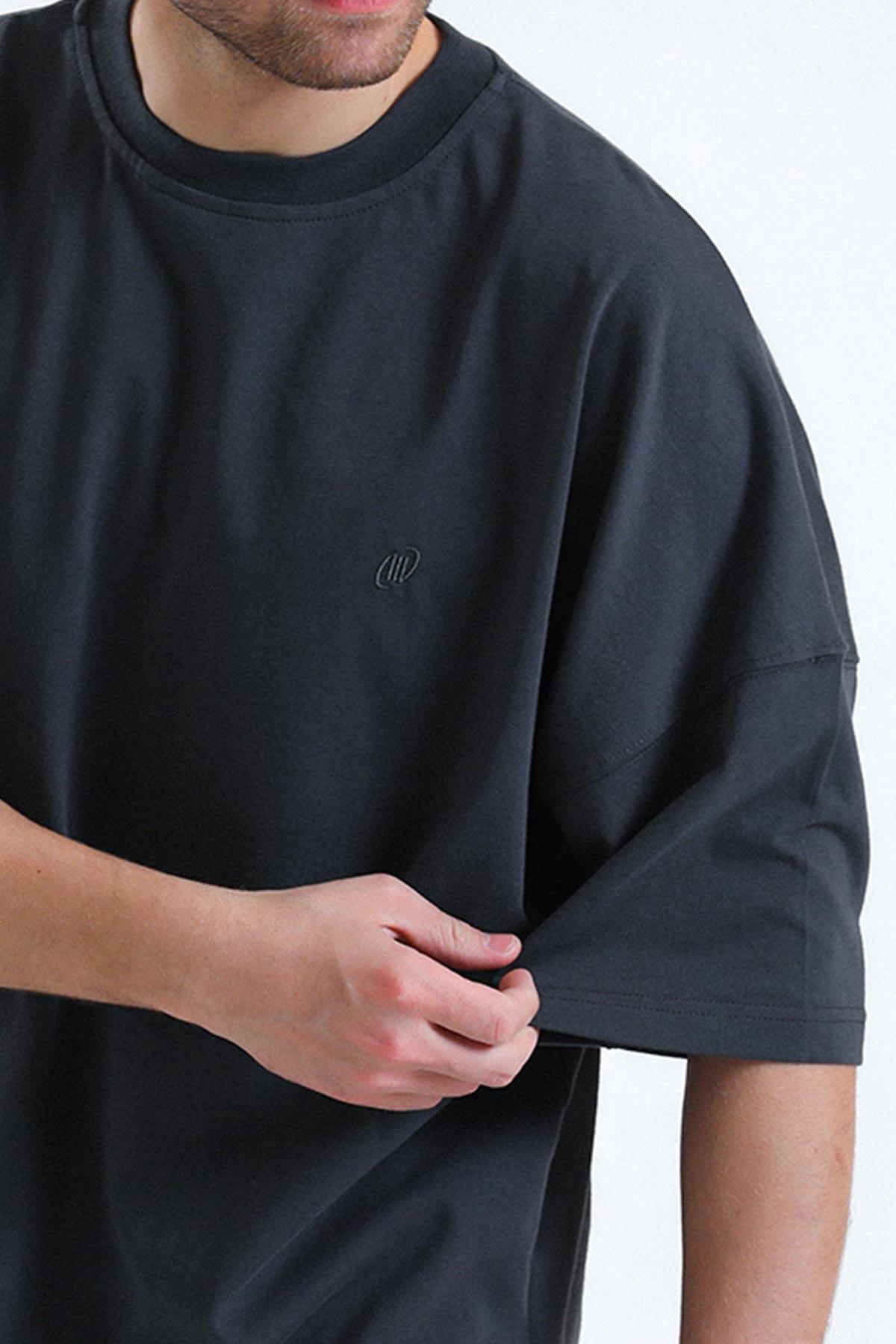 Mısırlı Erkek Pamuklu Oval Kesim Oversize Antrasit T-Shirt - M-OVRT-A
