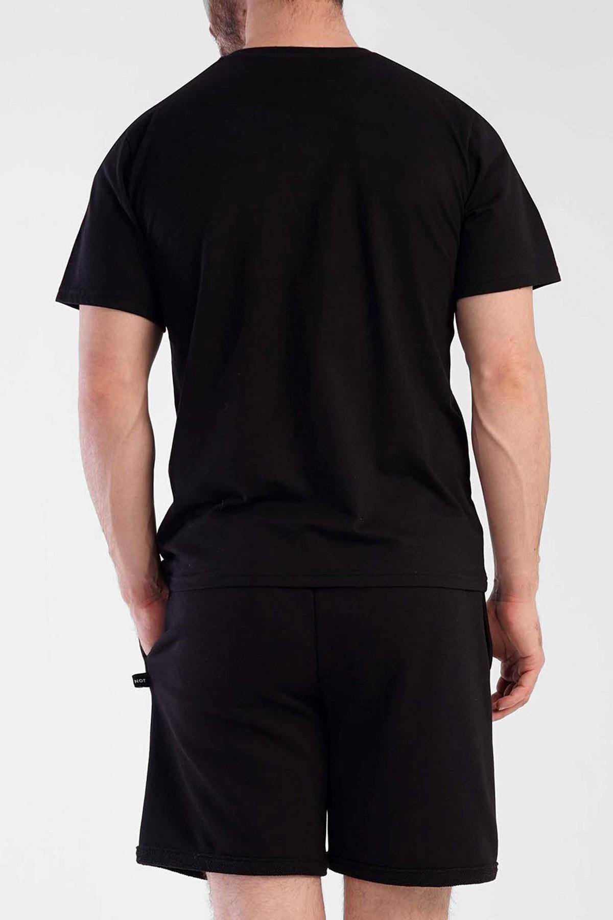 Mısırlı Erkek Pamuklu Siyah Kısa Kol Şort Pijama Takımı