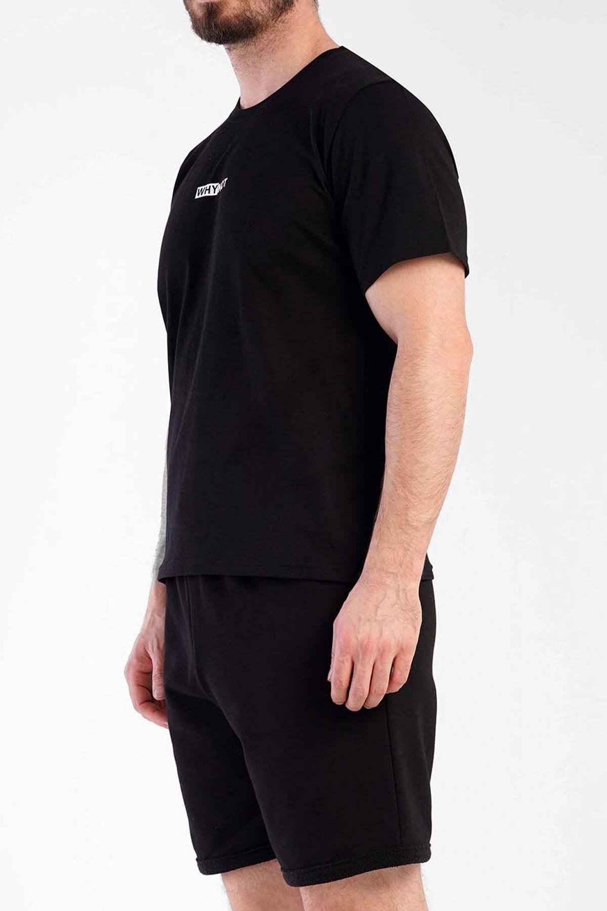 Mısırlı Erkek Pamuklu Siyah Kısa Kol Şort Pijama Takımı