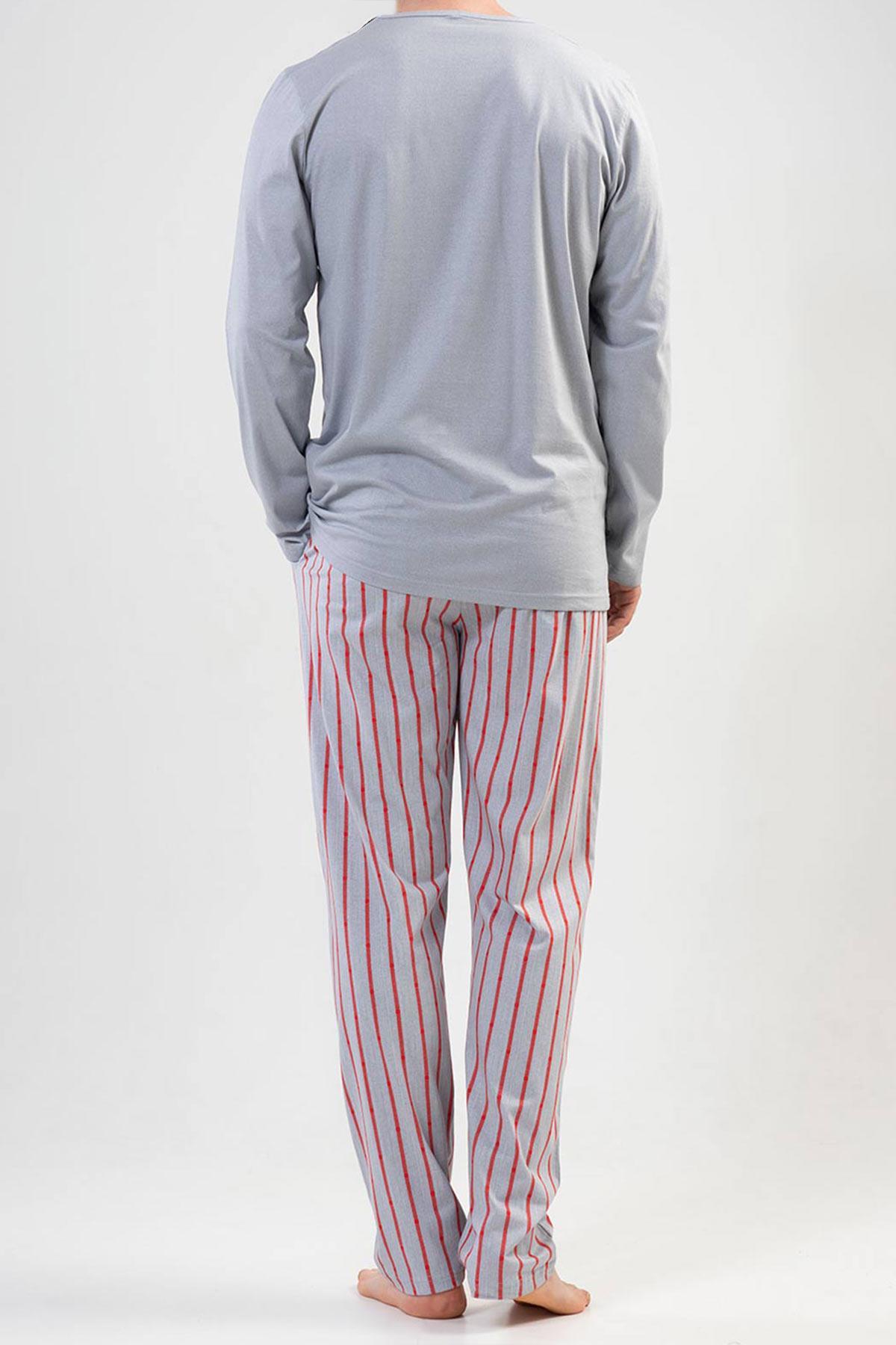 Mısırlı Erkek Pamuklu Uzun Kollu Gri Pijama Takımı