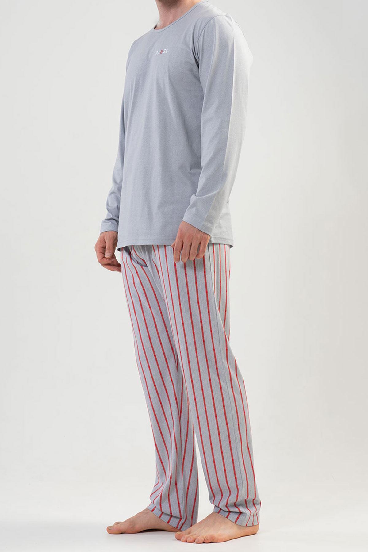 Mısırlı Erkek Pamuklu Uzun Kollu Gri Pijama Takımı