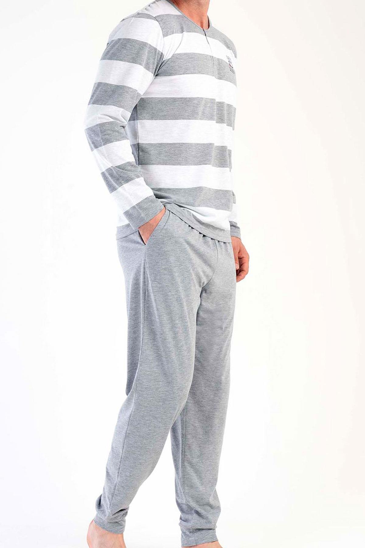 Mısırlı Erkek Pamuklu Uzun Kollu Gri Pijama Takımı