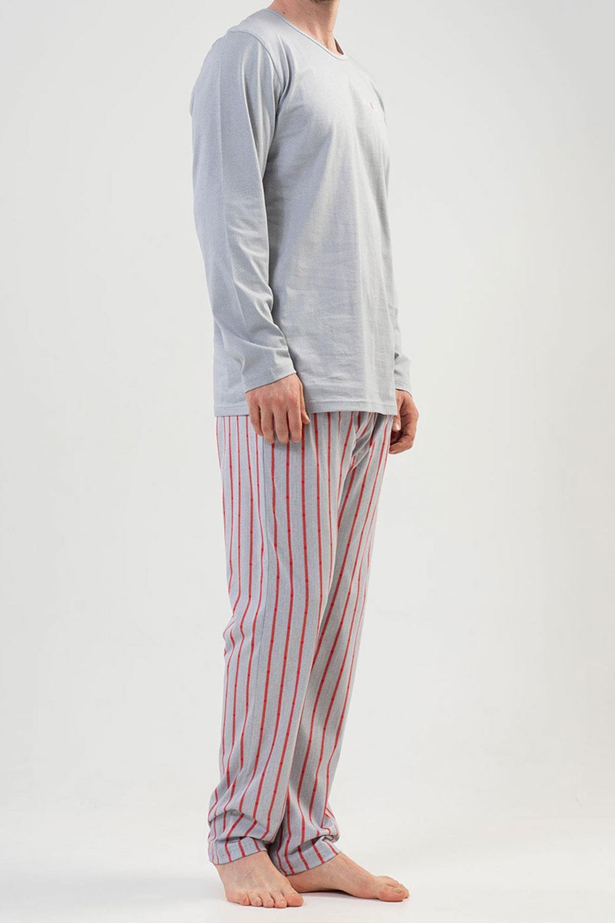 Mısırlı Erkek Pamuklu Uzun Kollu Gri Pijama Takımı