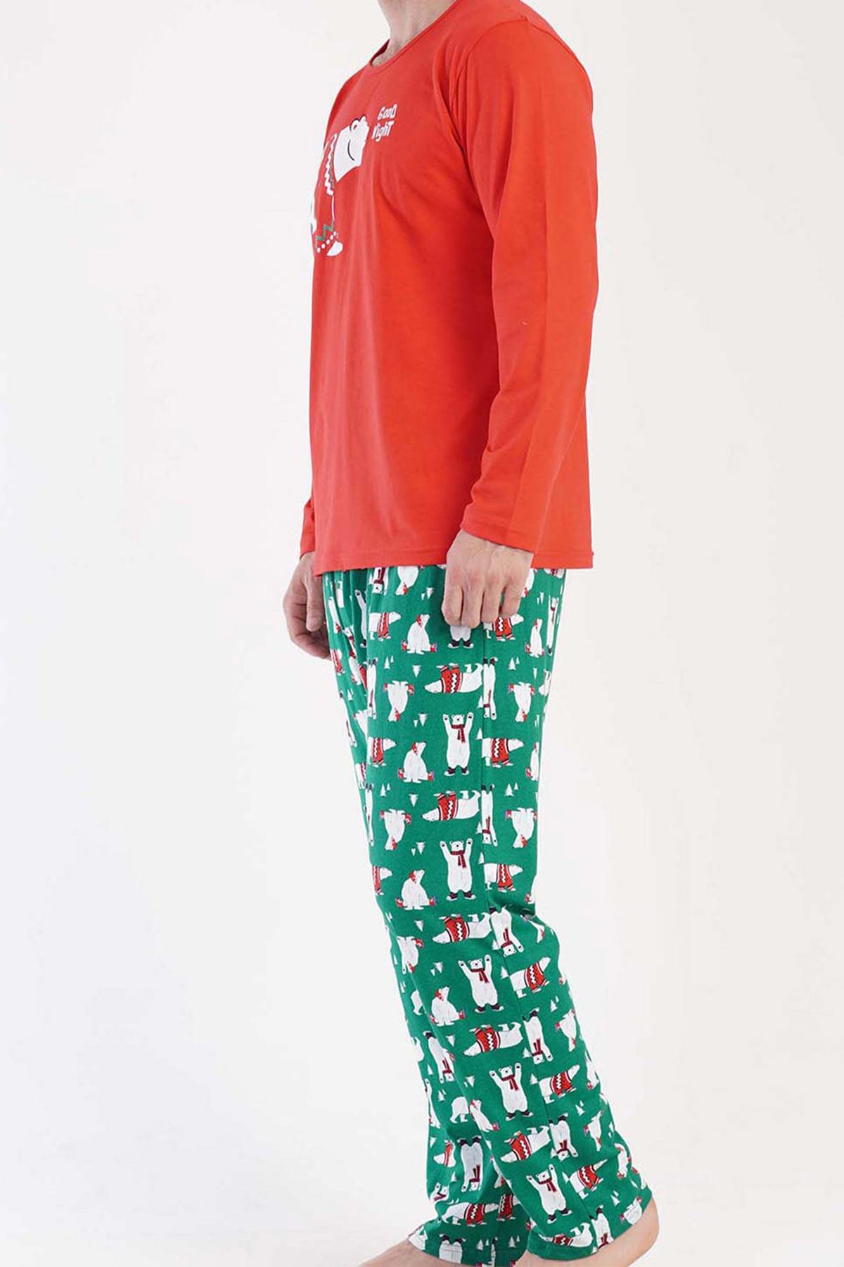 Mısırlı Erkek Pamuklu Uzun Kollu Koyu Kırmızı Pijama Takımı