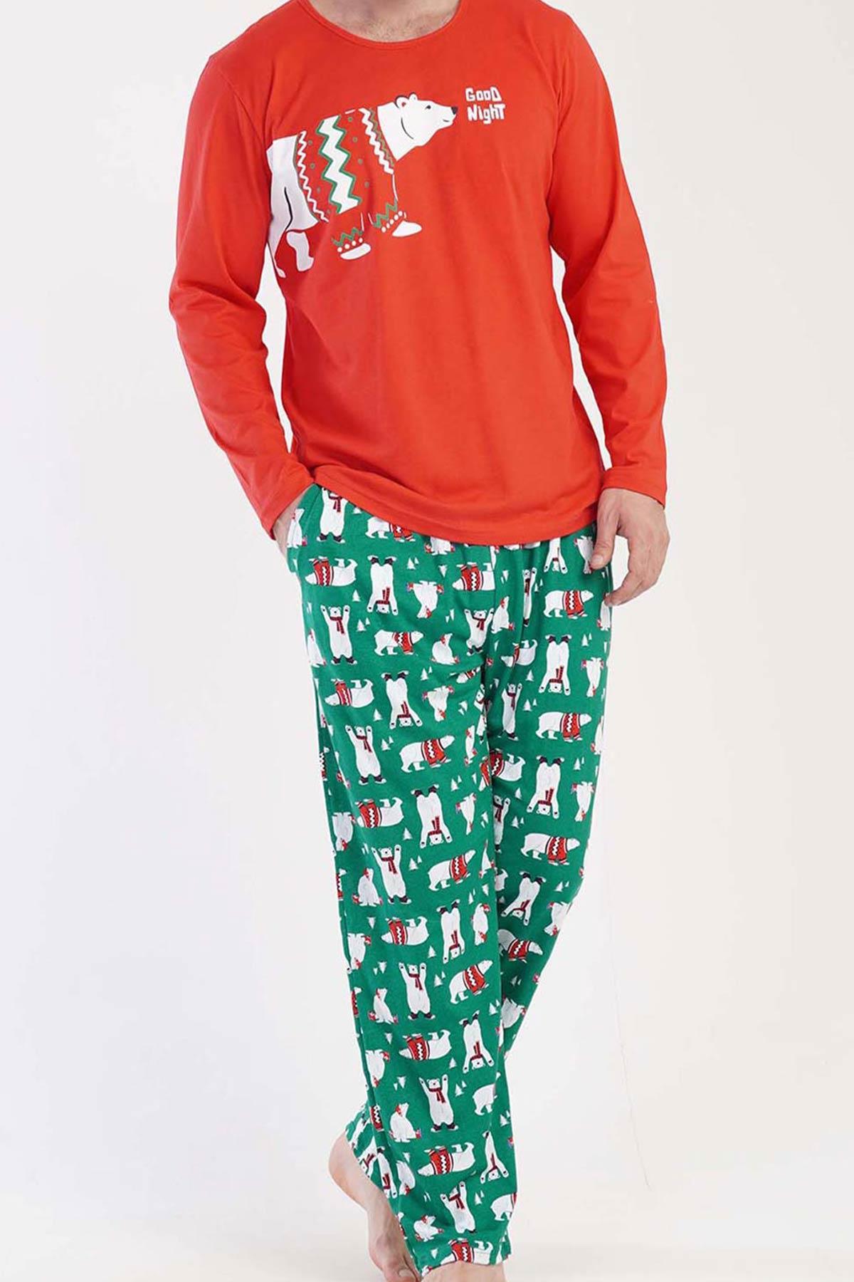 Mısırlı Erkek Pamuklu Uzun Kollu Koyu Kırmızı Pijama Takımı