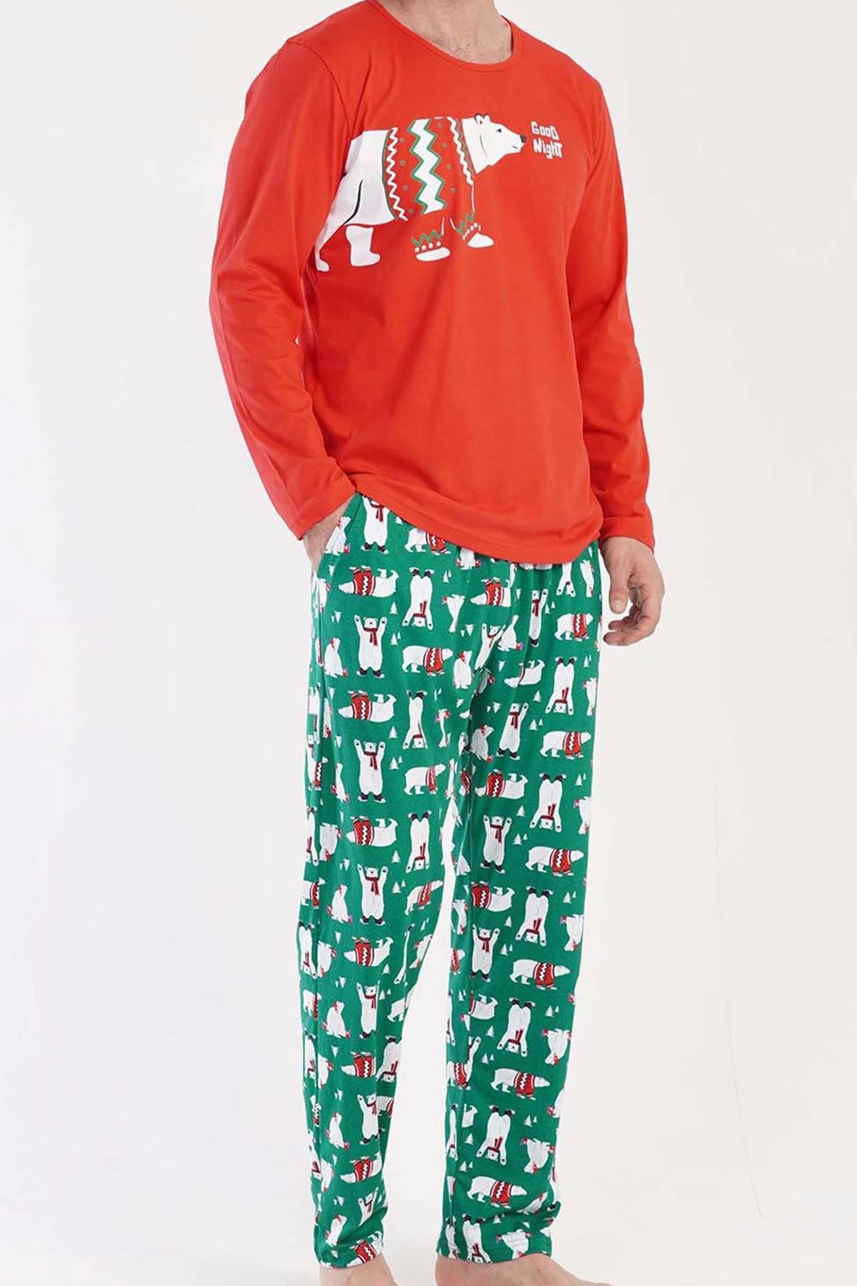 Mısırlı Erkek Pamuklu Uzun Kollu Koyu Kırmızı Pijama Takımı