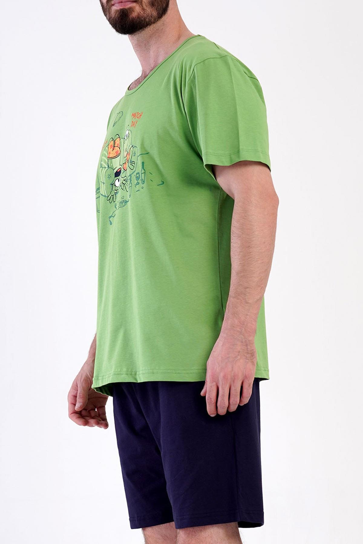 Mısırlı Erkek Pamuklu Yeşil Kısa Kollu Şort Pijama Takımı