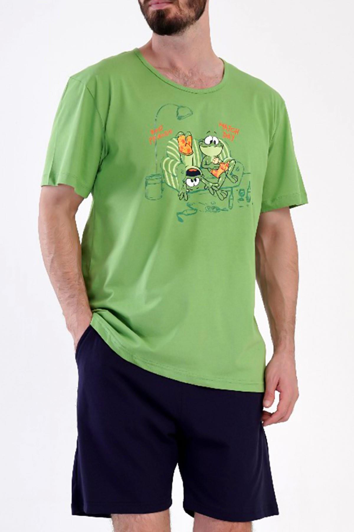 Mısırlı Erkek Pamuklu Yeşil Kısa Kollu Şort Pijama Takımı