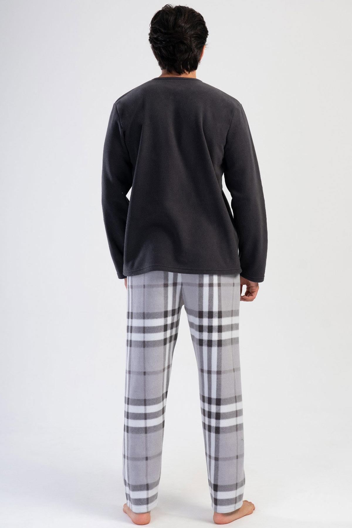 Mısırlı Erkek Polar Uzun Kollu Füme Pijama Takımı