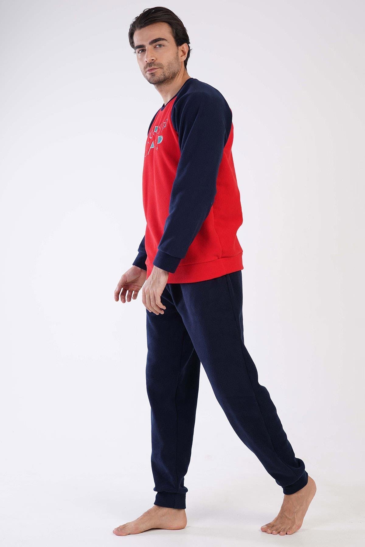 Mısırlı Erkek Polar Uzun Kollu Vişne Pijama Takımı