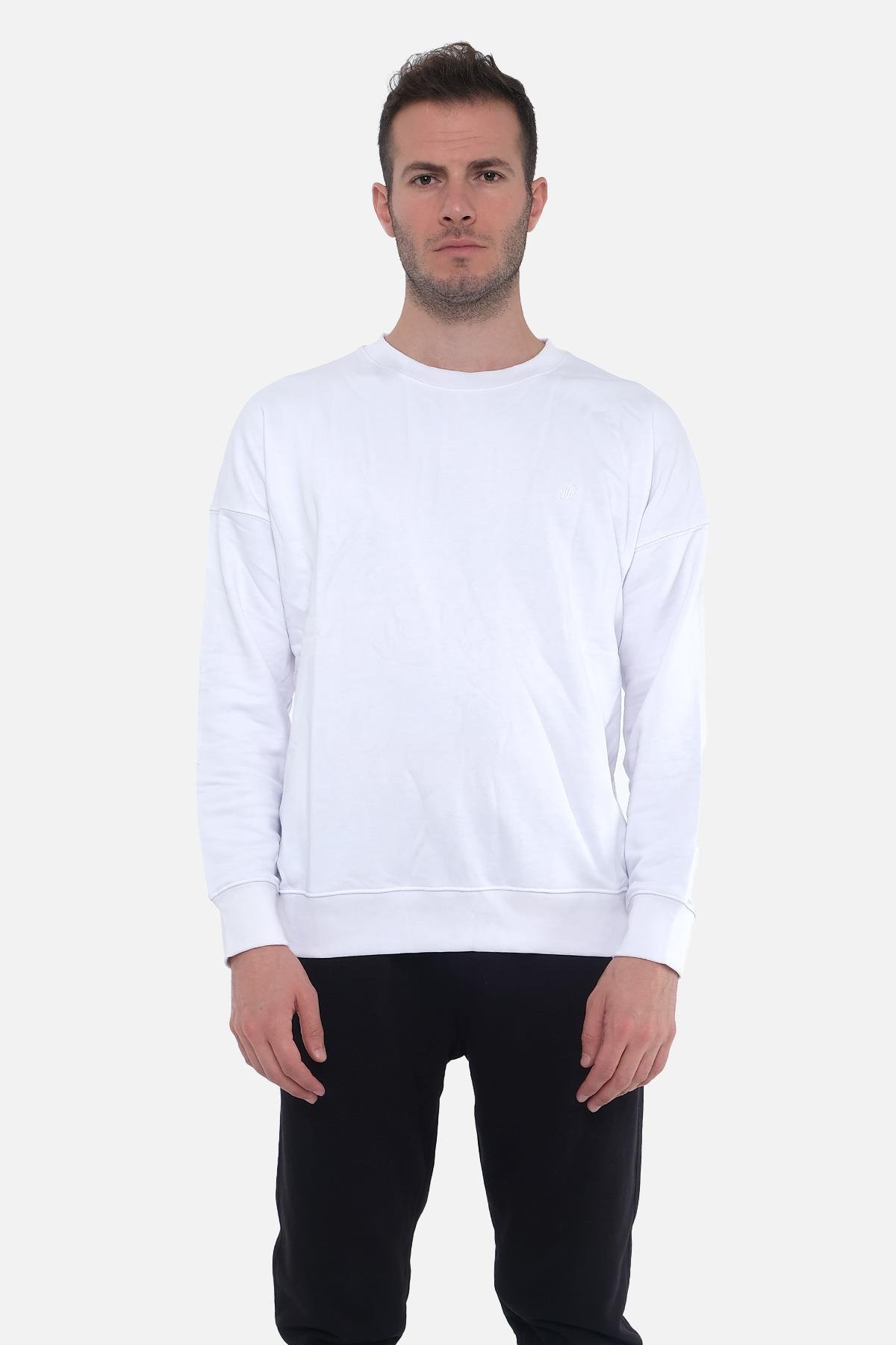 Mısırlı Erkek Üç İplik Oversize Bisiklet Yaka Beyaz Sweatshirt