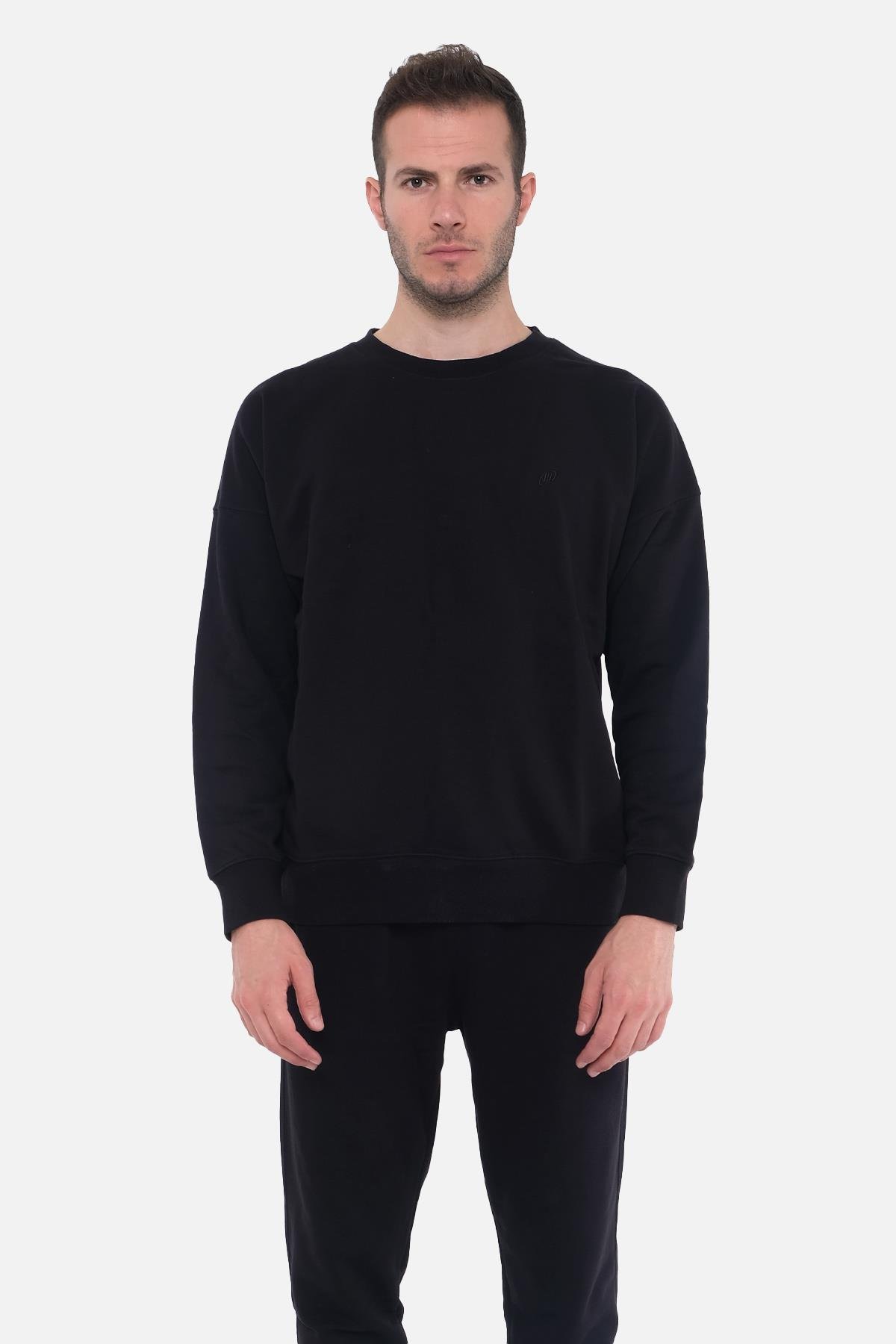 Mısırlı Erkek Üç İplik Oversize Bisiklet Yaka Siyah Sweatshirt