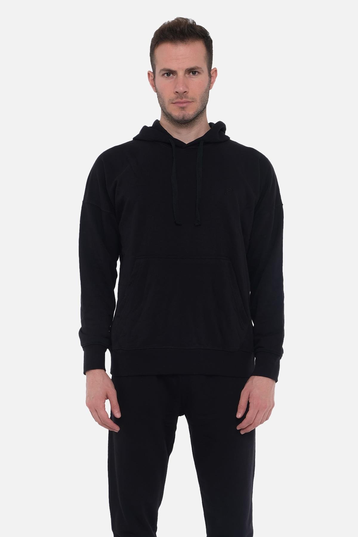 Mısırlı Erkek Üç İplik Oversize Kapüşonlu Siyah Sweatshirt   M OVR 2S