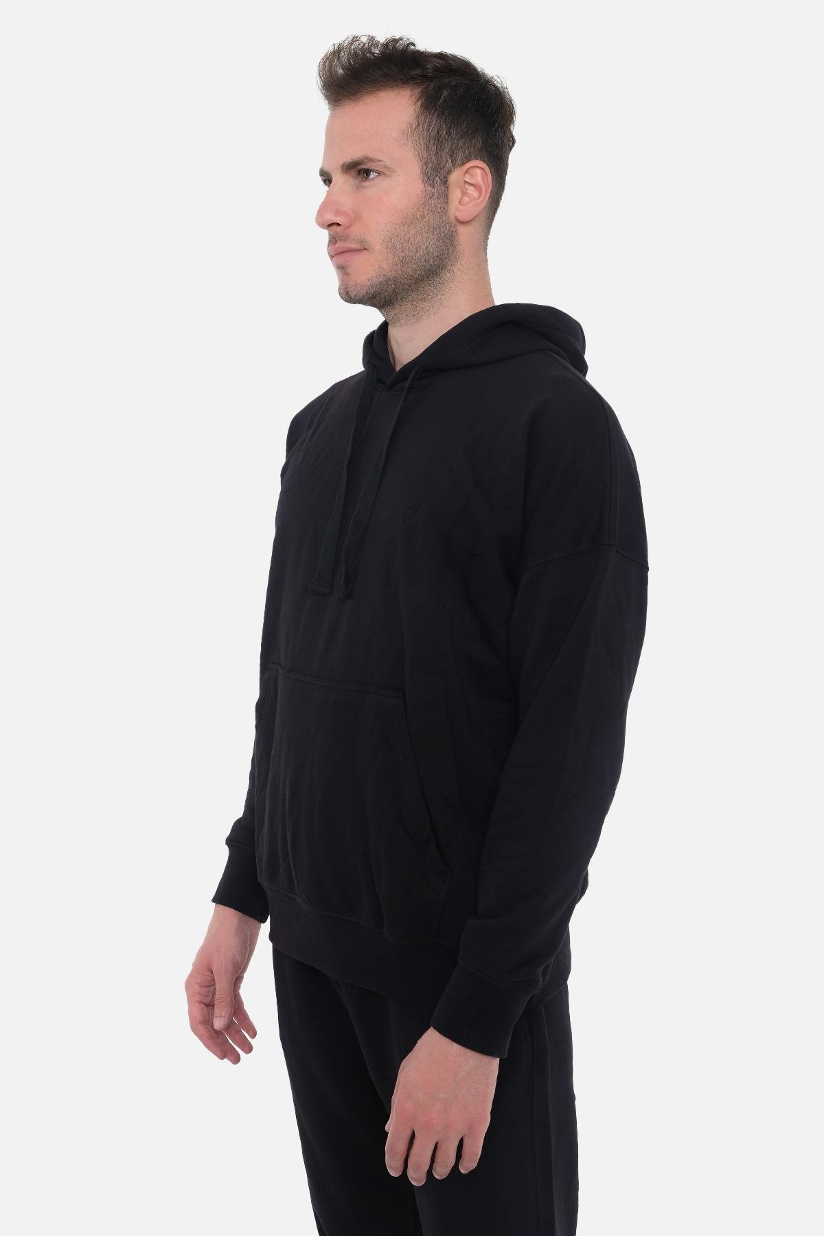 Mısırlı Erkek Üç İplik Oversize Kapüşonlu Siyah Sweatshirt   M OVR 2S