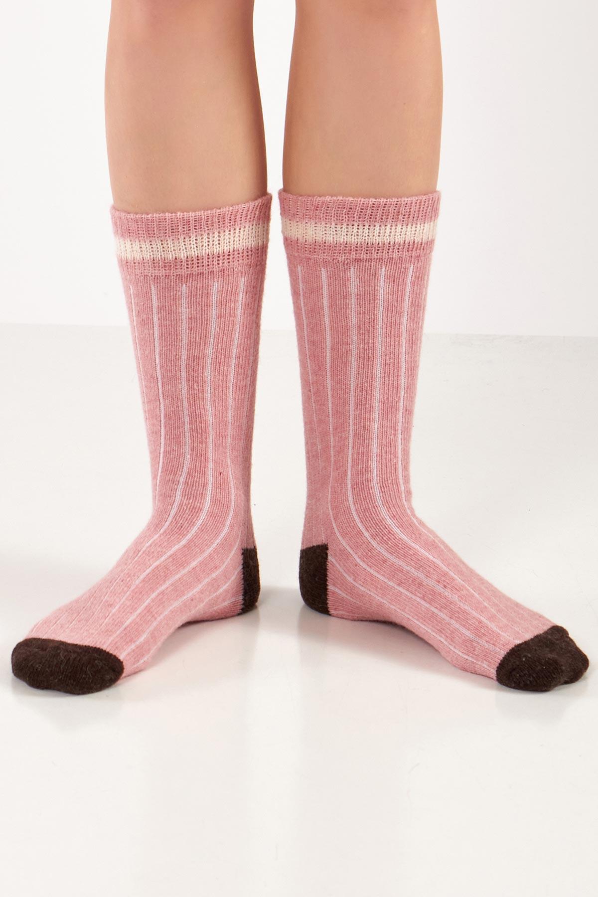 Mısırlı Kadın Alpaka Yünü Kışlık Çemberli Tekli Pembe Soket Çorap - M-3093-P