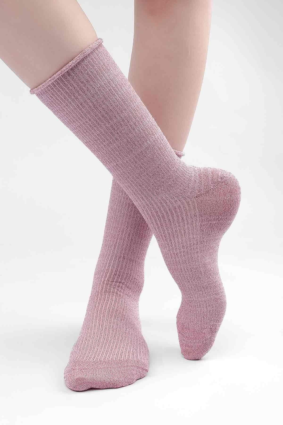 Mısırlı Kadın Bambu Simli Açık Pembe Soket Çorap M SEVO AP