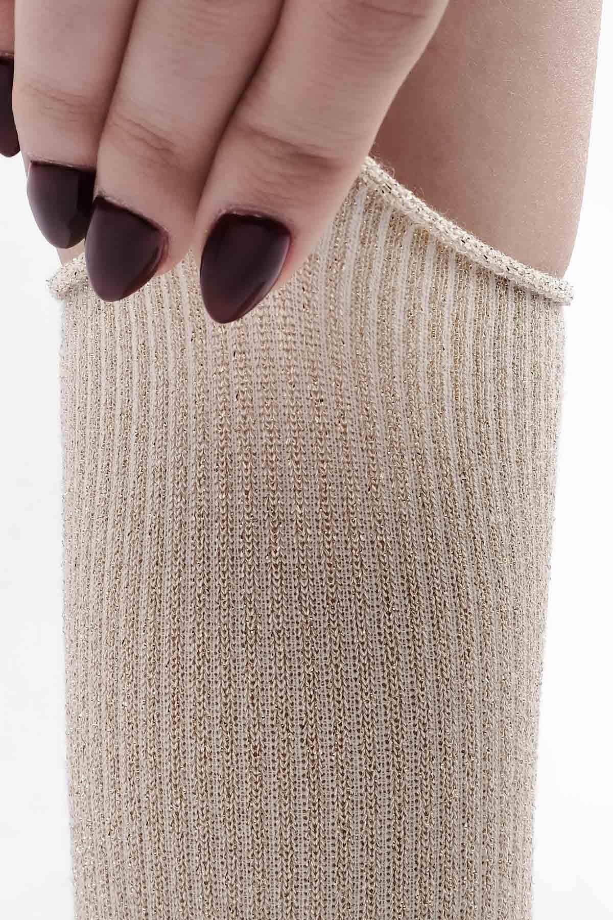 Mısırlı Kadın Bambu Simli Bej Soket Çorap M SEVO BJ