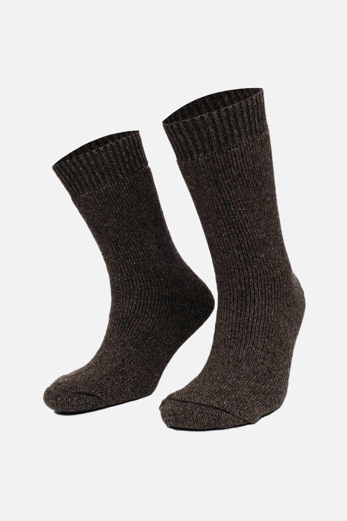 Mısırlı Kadın Norweger Merino Yünü Kışlık Tekli Kahverengi Soket Bot Çorabı