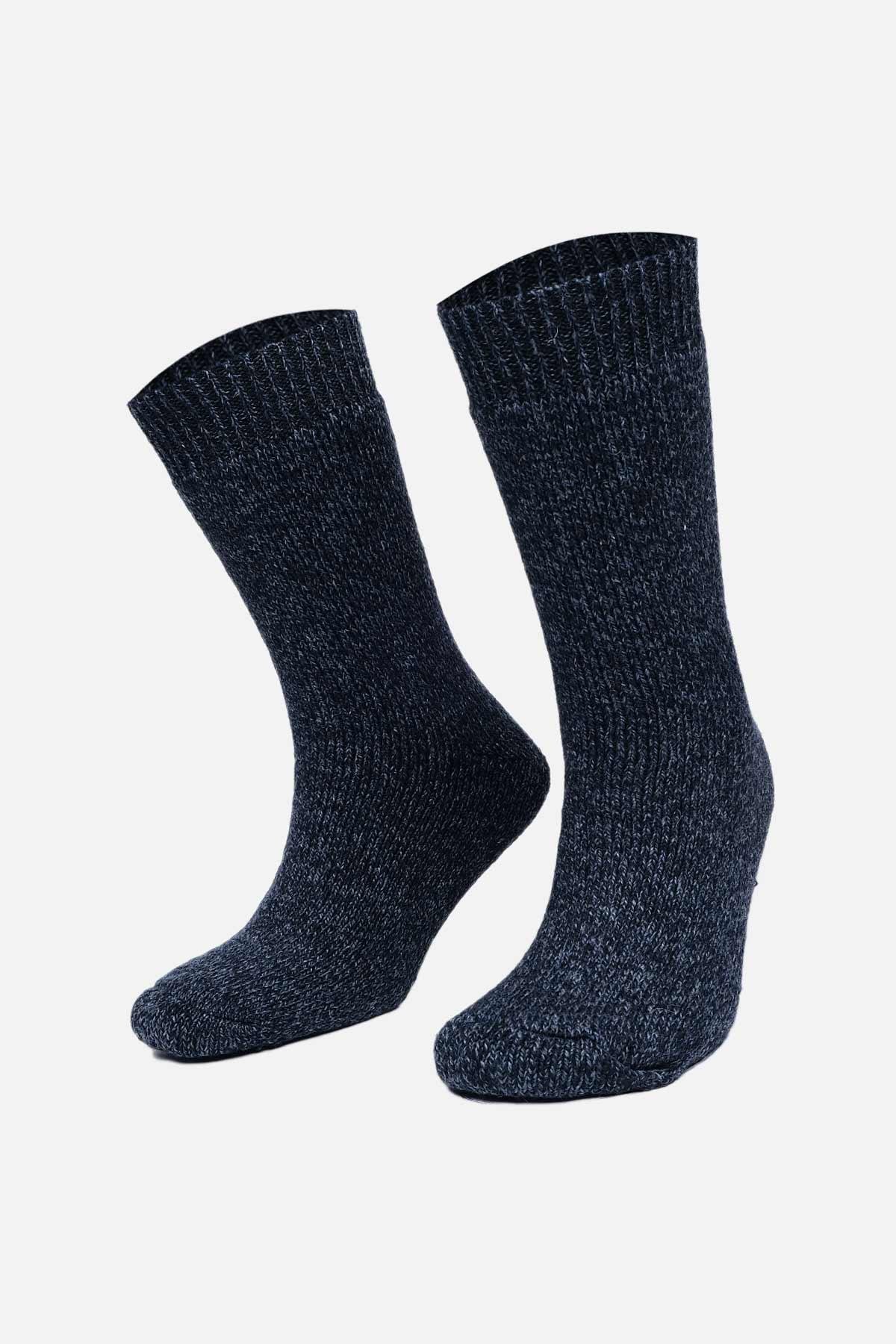 Mısırlı Kadın Norweger Merino Yünü Kışlık Tekli Lacivert Soket Bot Çorabı