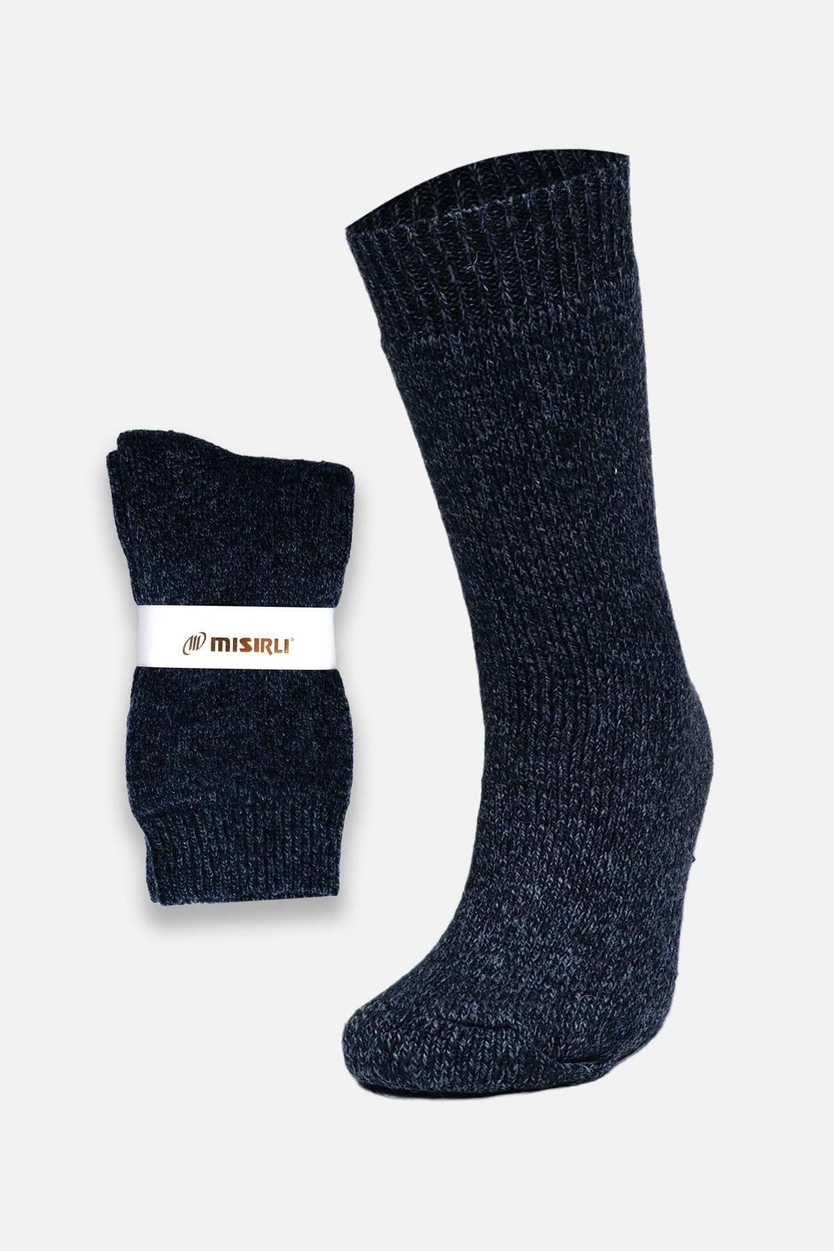 Mısırlı Kadın Norweger Merino Yünü Kışlık Tekli Lacivert Soket Bot Çorabı