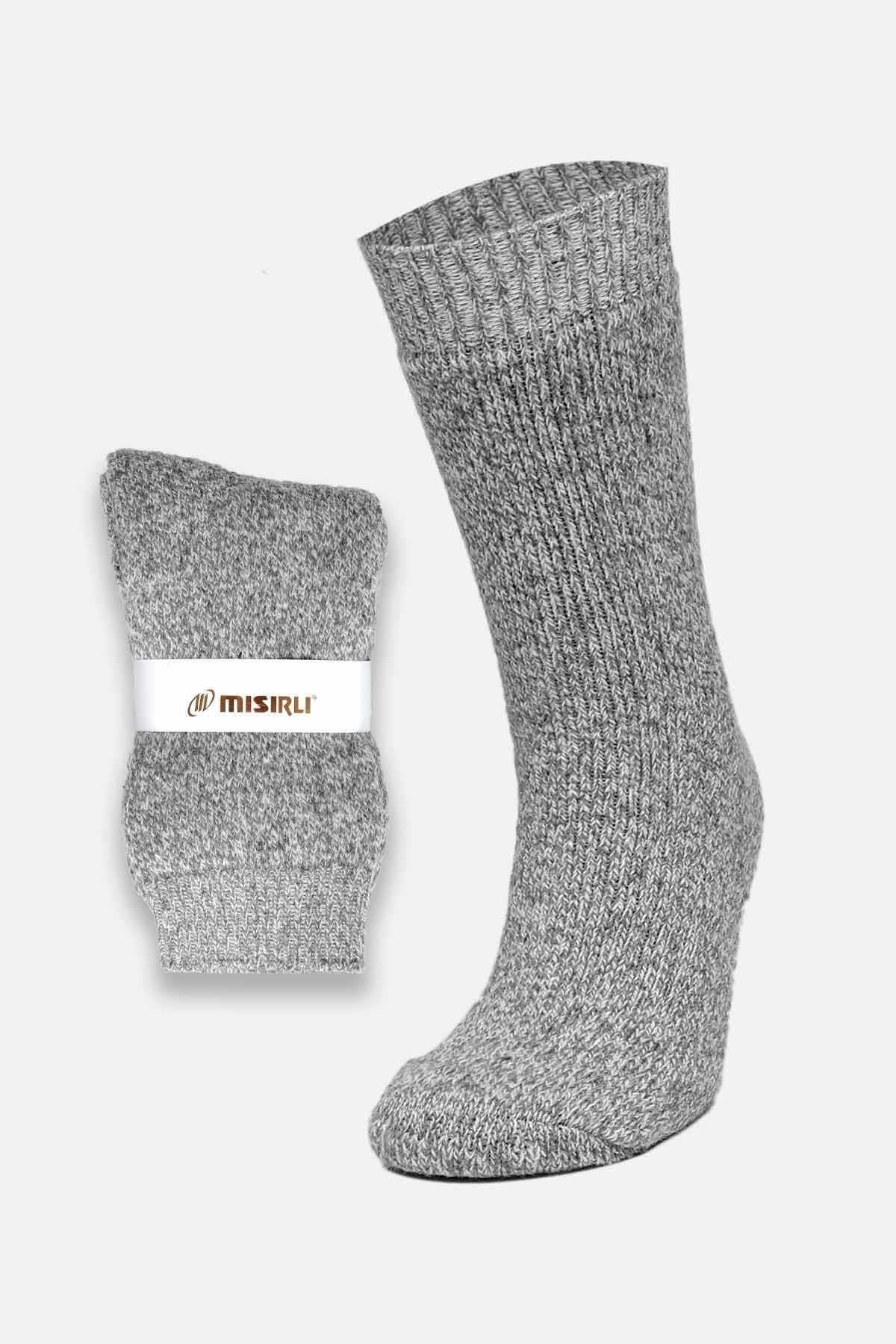 Mısırlı Kadın Norweger Merino Yünü Kışlık Tekli Gri Soket Bot Çorabı