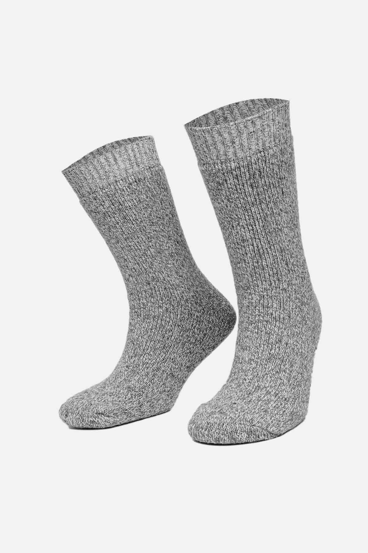 Mısırlı Kadın Norweger Merino Yünü Kışlık Tekli Gri Soket Bot Çorabı