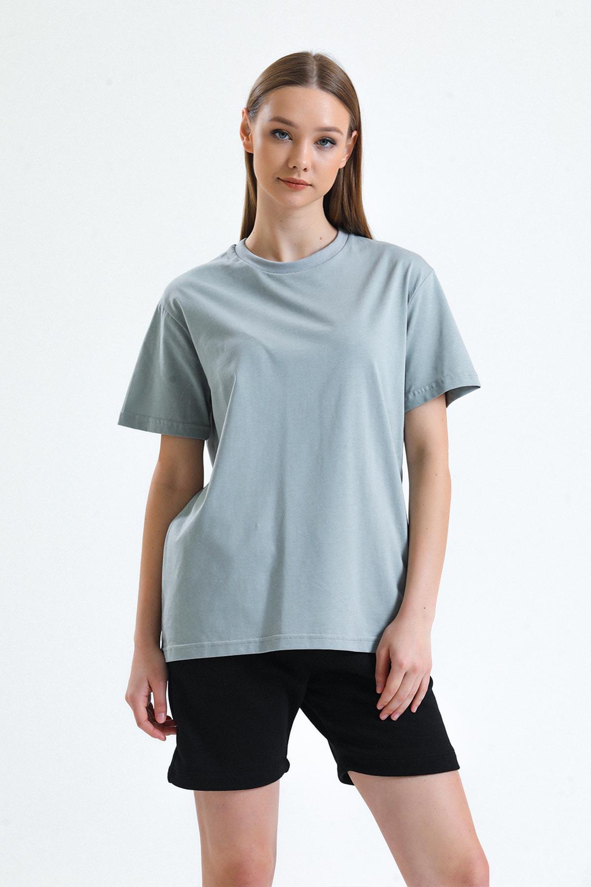 Mısırlı Kadın Pamuklu Bisiklet Yaka Taş Gri Regular Fit Tişört   M KTSHIRT RF TG