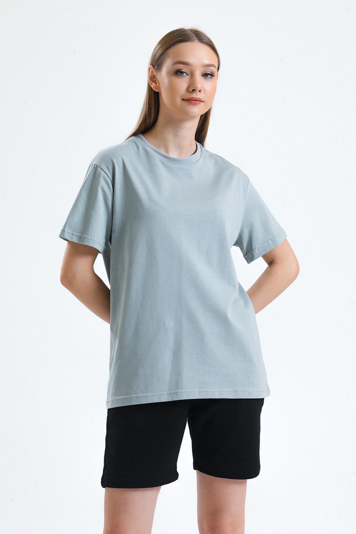 Mısırlı Kadın Pamuklu Bisiklet Yaka Taş Gri Regular Fit Tişört   M KTSHIRT RF TG