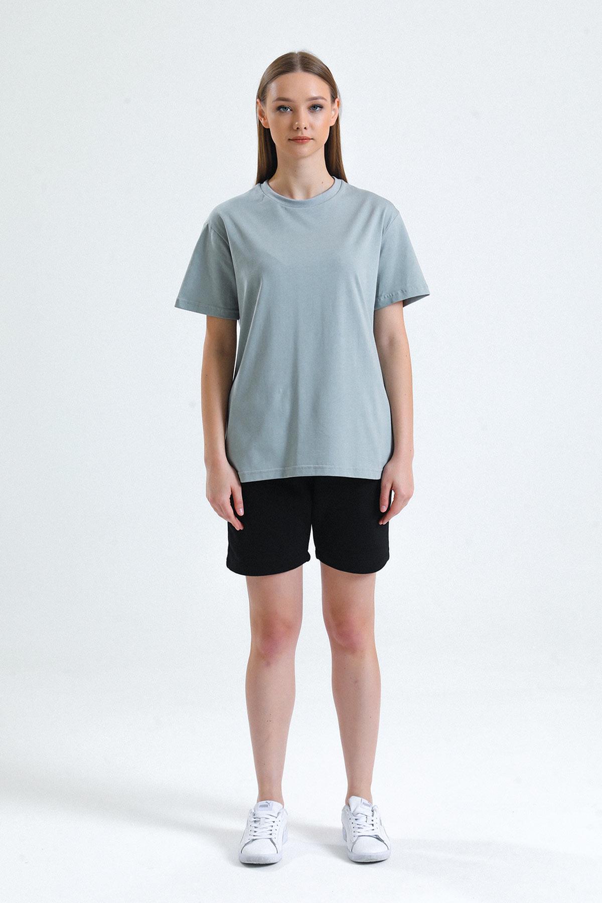 Mısırlı Kadın Pamuklu Bisiklet Yaka Taş Gri Regular Fit Tişört   M KTSHIRT RF TG