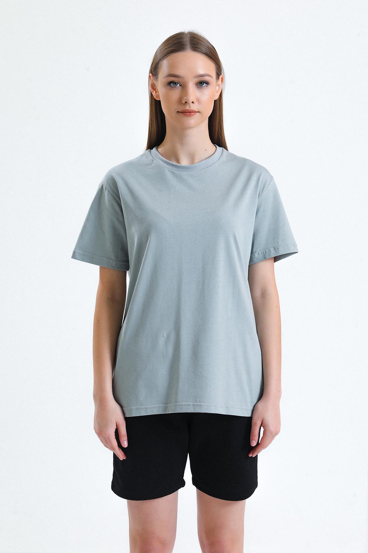 Mısırlı Kadın Pamuklu Bisiklet Yaka Taş Gri Regular Fit Tişört   M KTSHIRT RF TG
