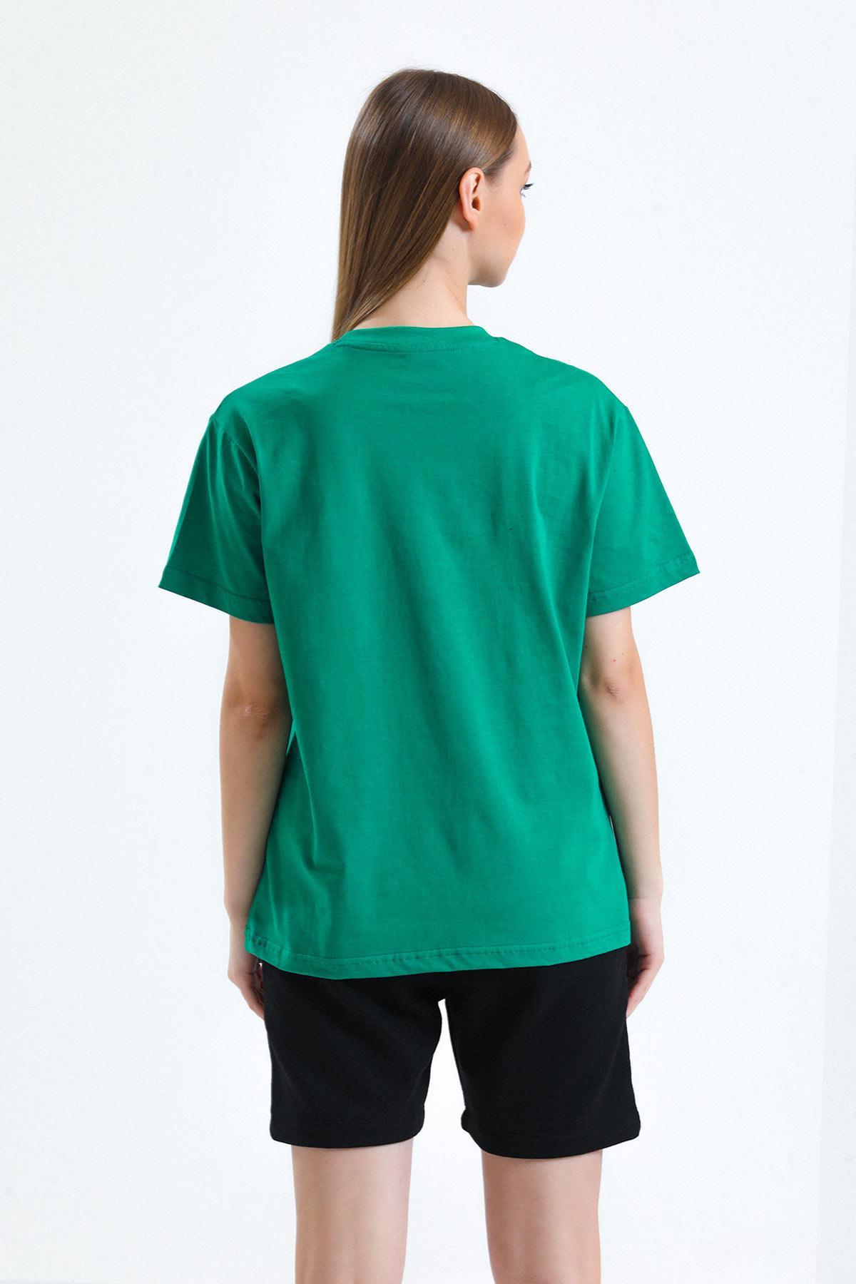 Mısırlı Kadın Pamuklu Bisiklet Yaka Yeşil Regular Fit Tişört   M KTSHIRT RF Y