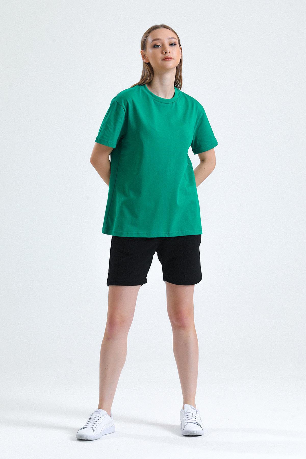Mısırlı Kadın Pamuklu Bisiklet Yaka Yeşil Regular Fit Tişört   M KTSHIRT RF Y