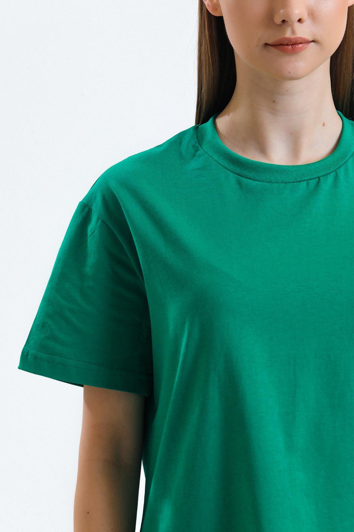 Mısırlı Kadın Pamuklu Bisiklet Yaka Yeşil Regular Fit Tişört   M KTSHIRT RF Y