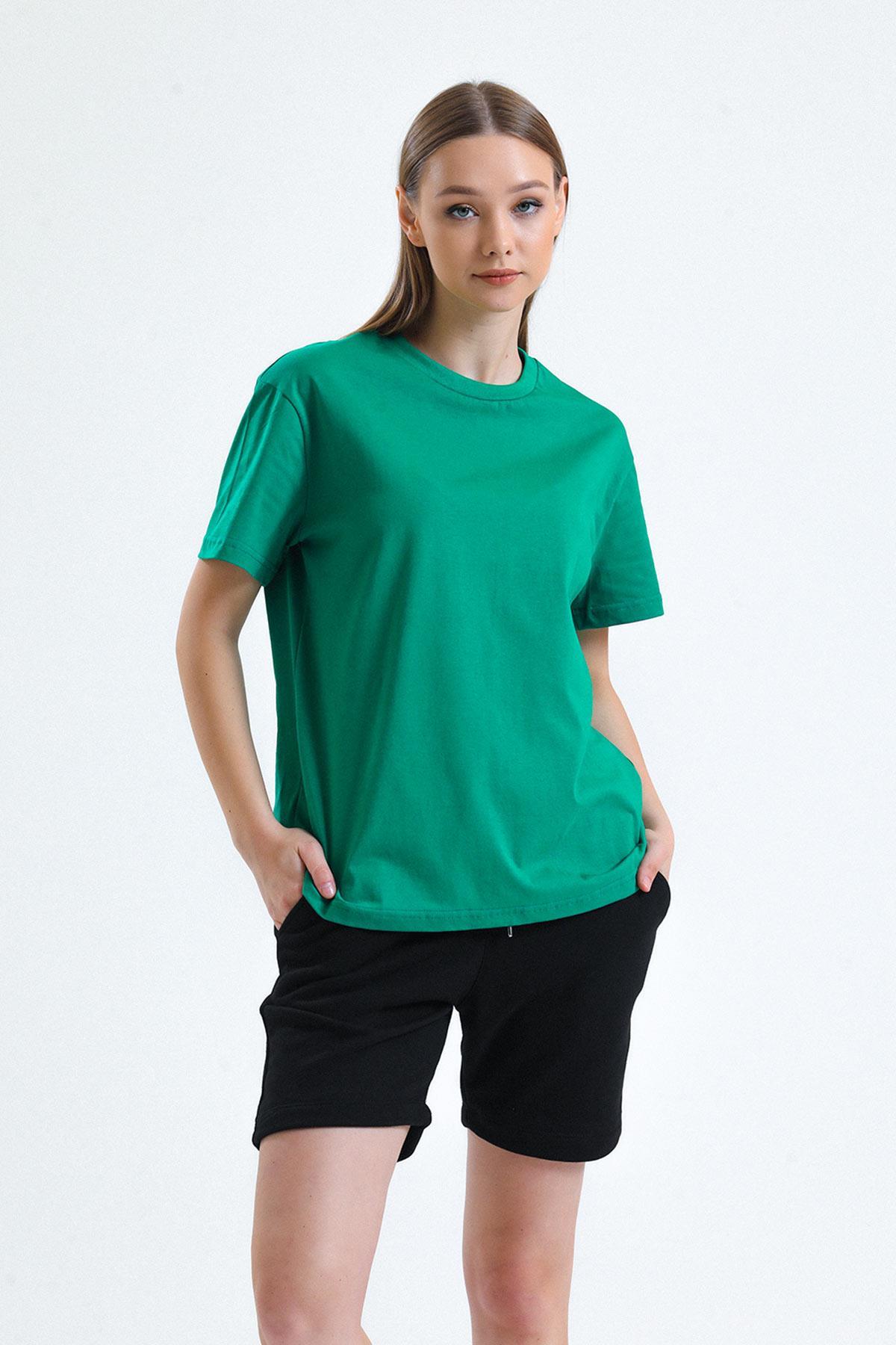 Mısırlı Kadın Pamuklu Bisiklet Yaka Yeşil Regular Fit Tişört   M KTSHIRT RF Y