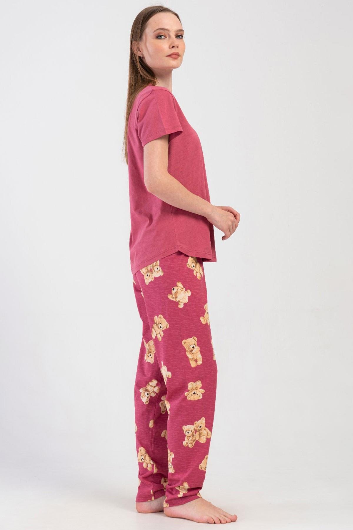Mısırlı Kadın Pamuklu Bordo Kısa Kollu Pijama Takımı