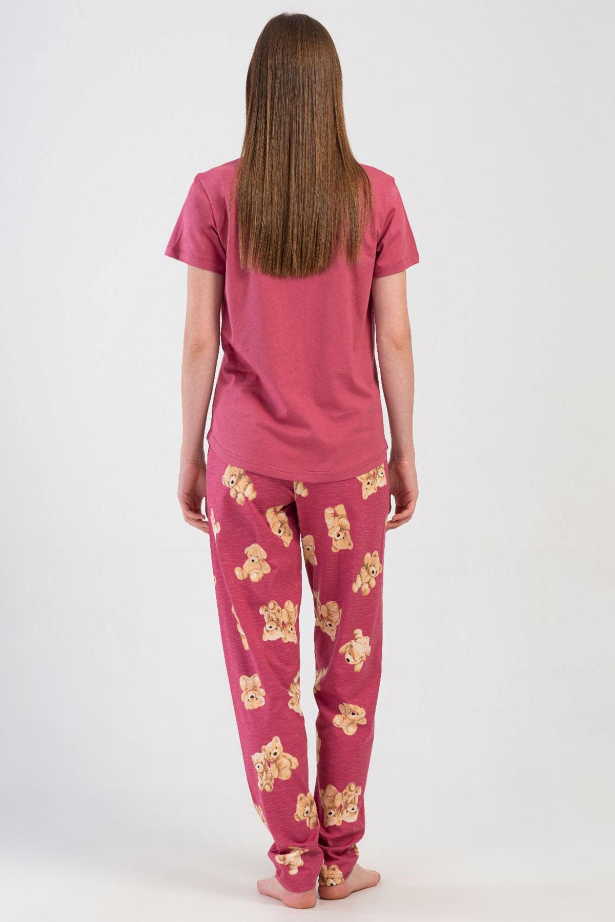 Mısırlı Kadın Pamuklu Bordo Kısa Kollu Pijama Takımı