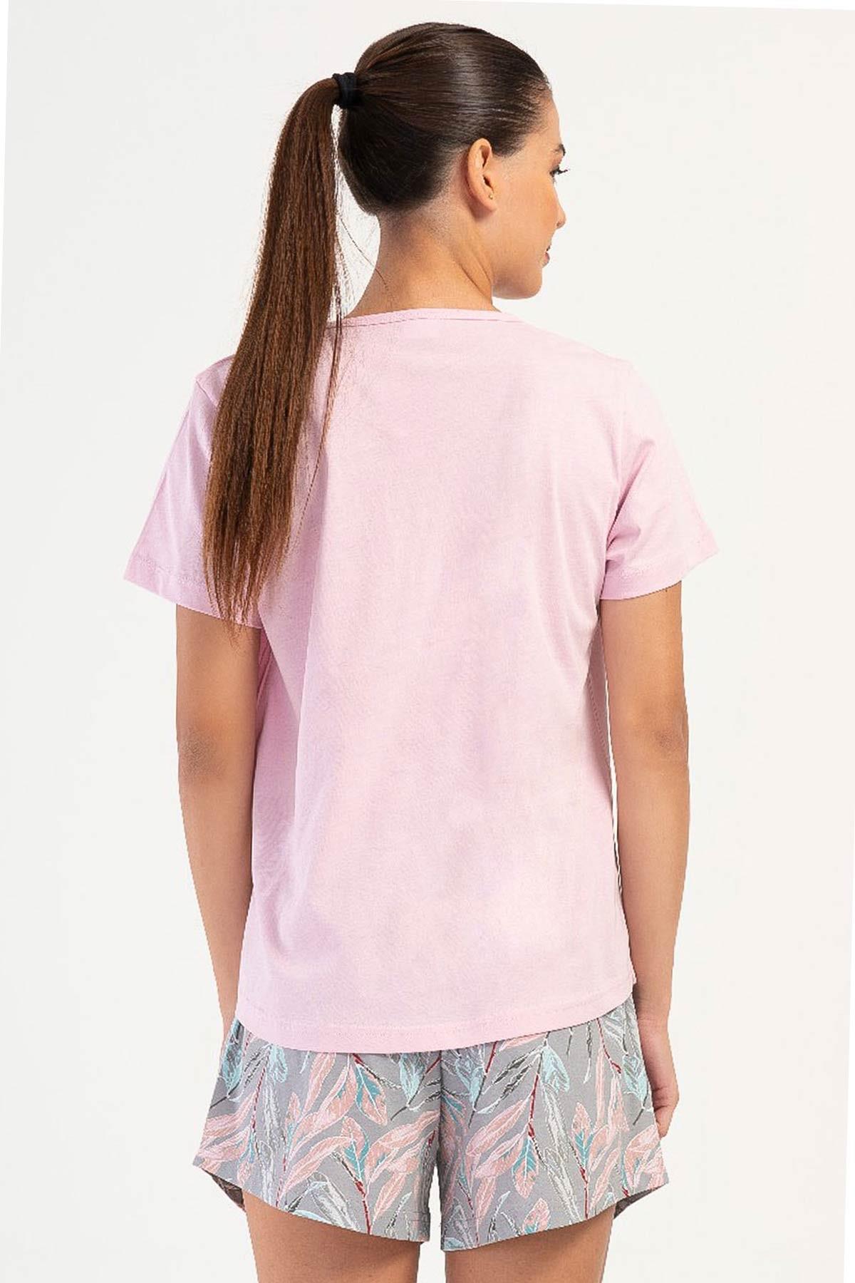 Mısırlı Kadın Pamuklu Büyük Beden Gül Kurusu Kısa Kol Şort Pijama Takımı