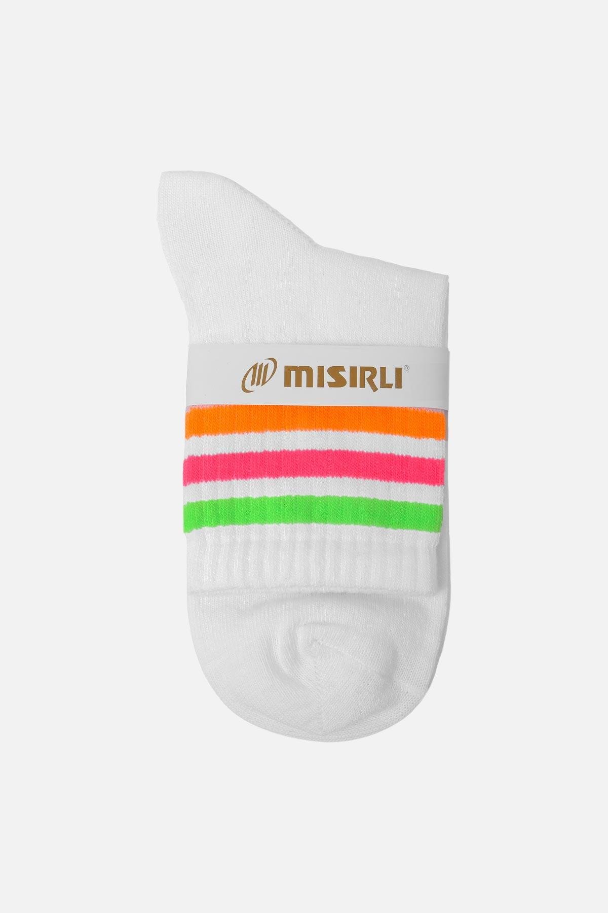 Mısırlı Kadın Pamuklu Tek Çift Beyaz Neon Soket Çorap - M-NEON-B