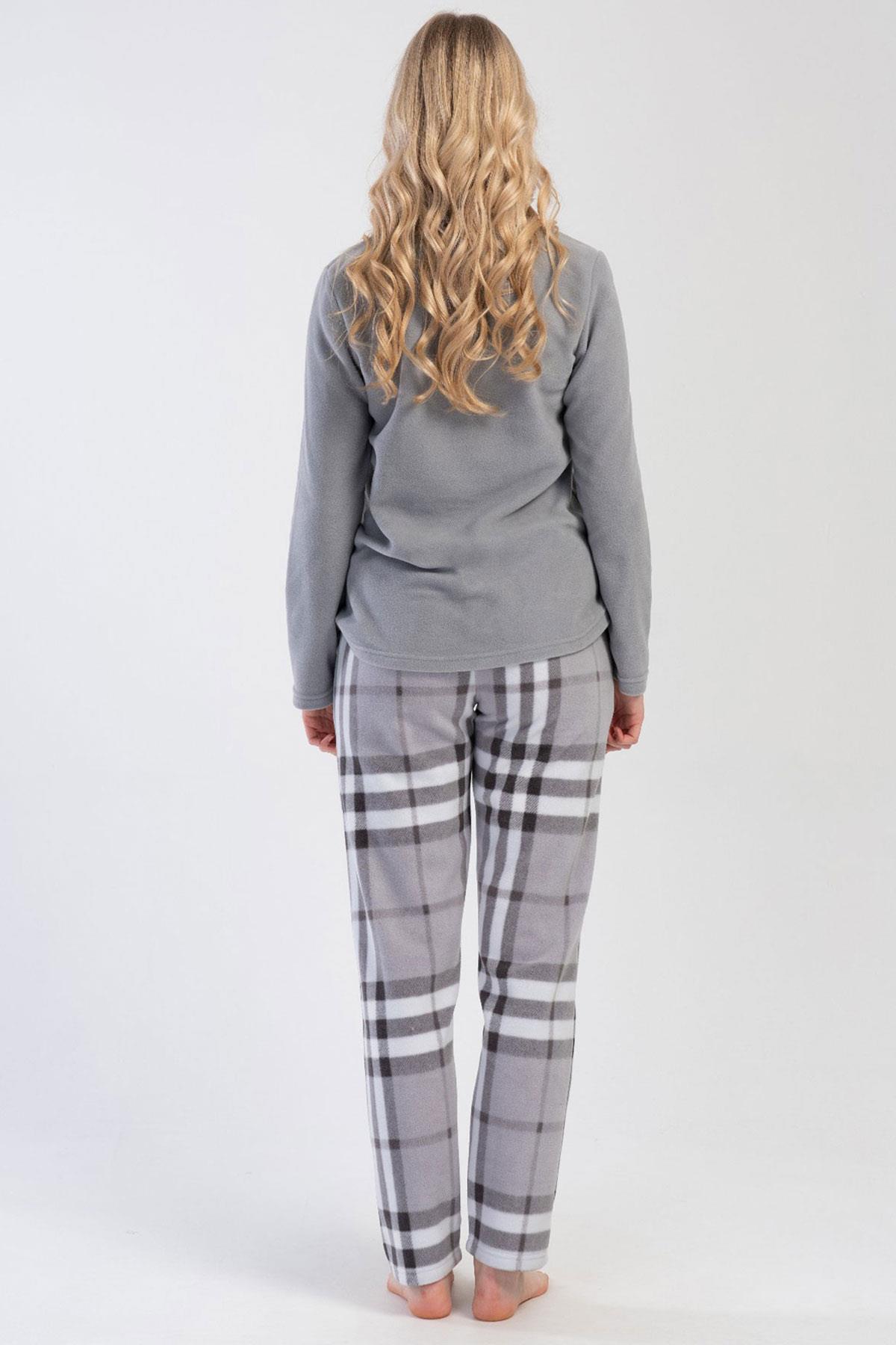 Mısırlı Kadın Polar Uzun Kollu Gri Pijama Takımı