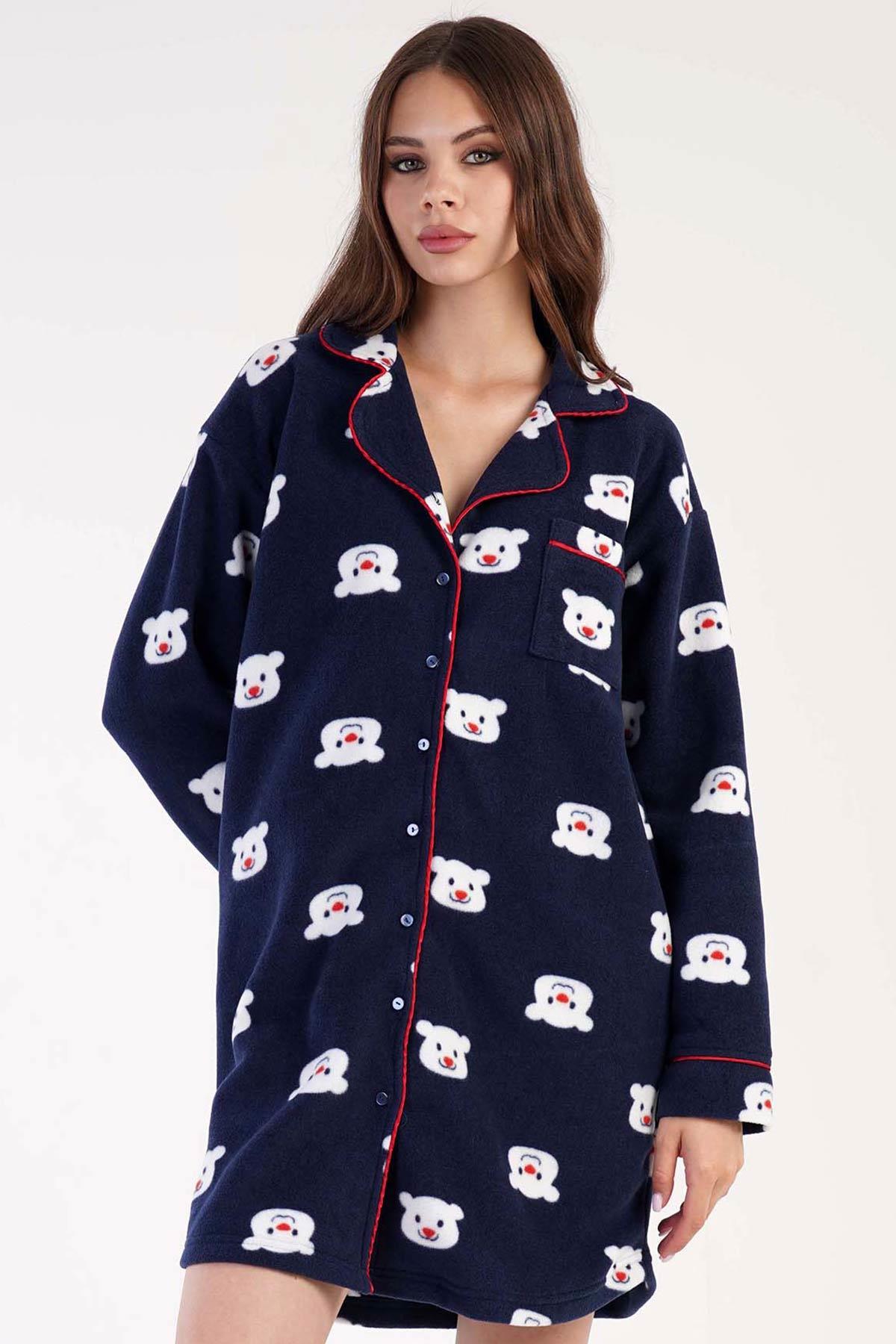 Mısırlı Kadın Polar Uzun Kollu Lacivert Pijama