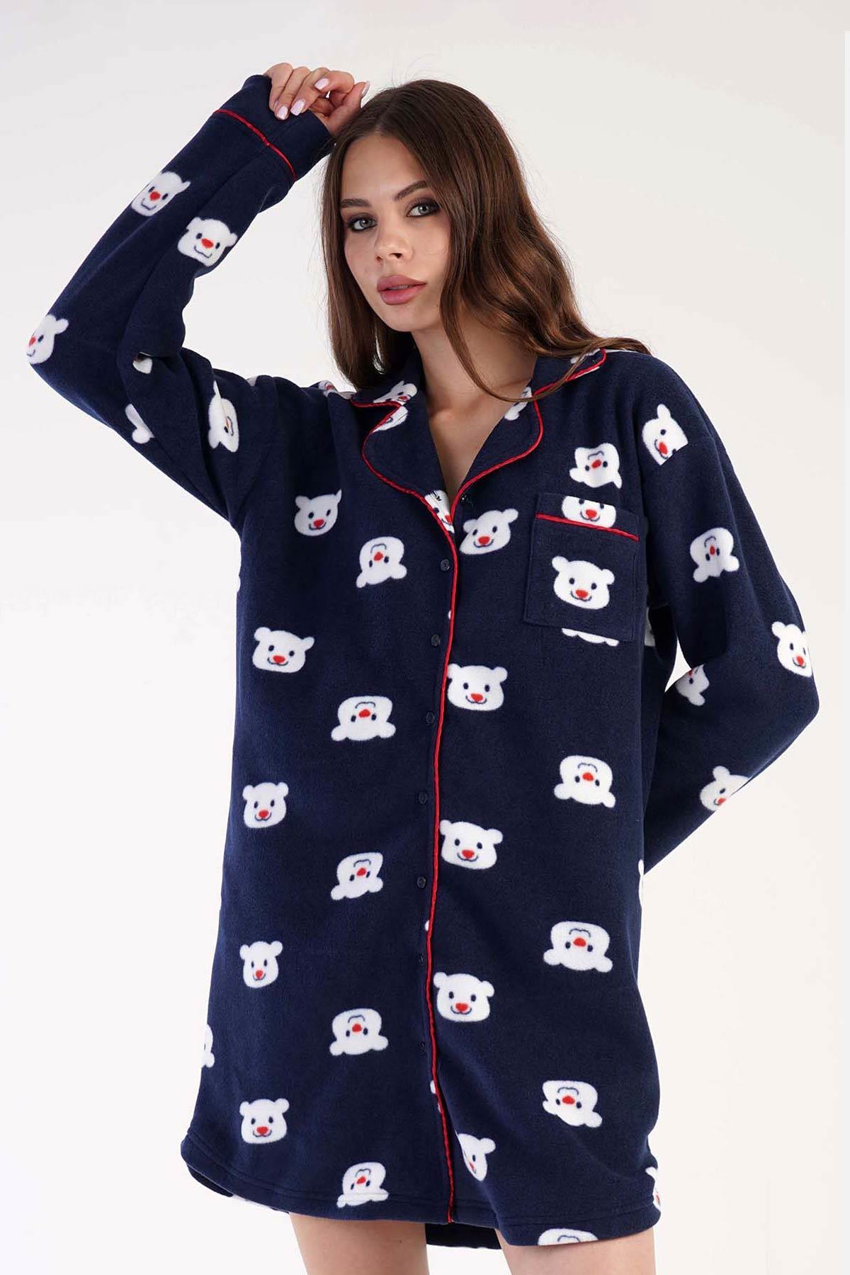 Mısırlı Kadın Polar Uzun Kollu Lacivert Pijama
