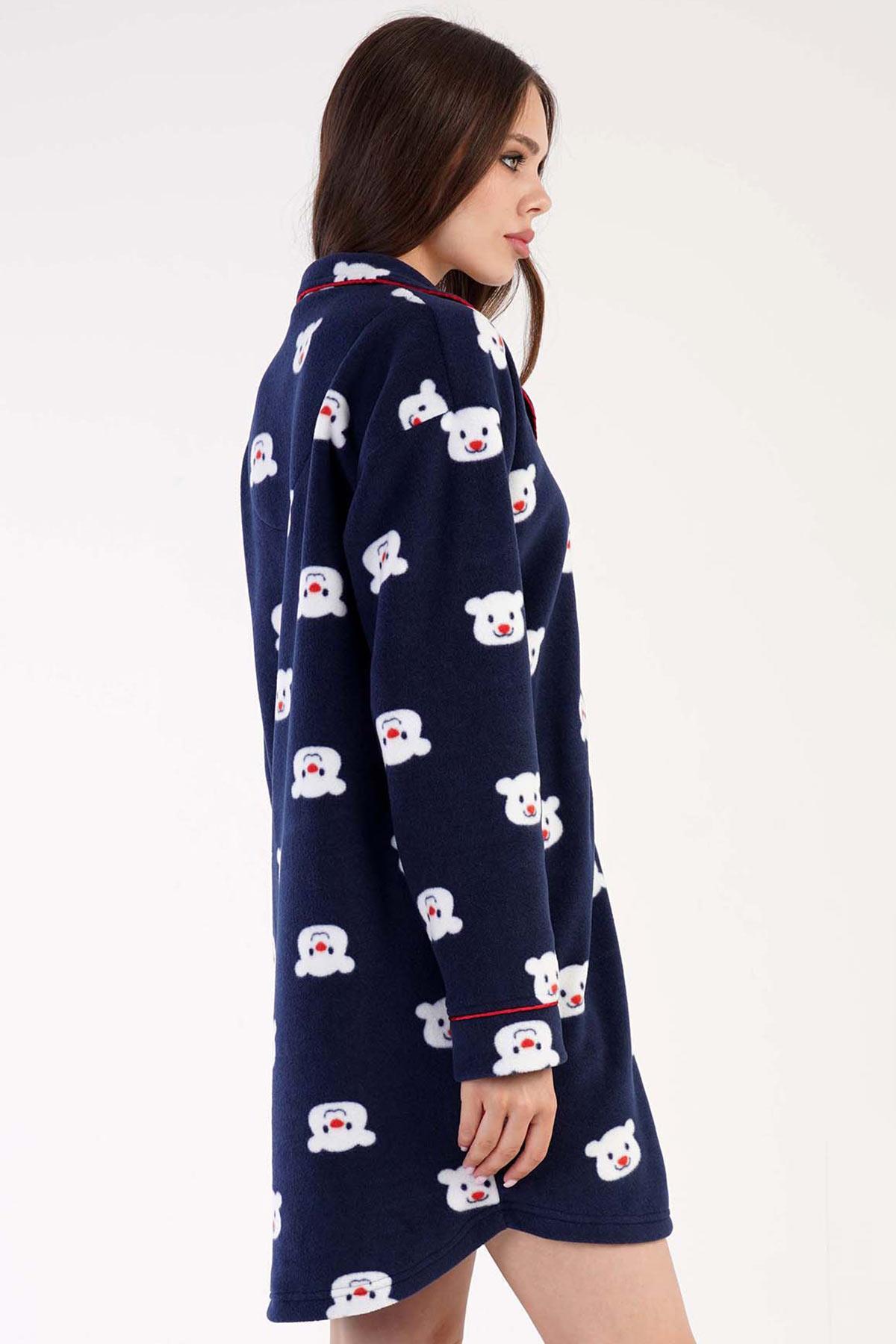 Mısırlı Kadın Polar Uzun Kollu Lacivert Pijama